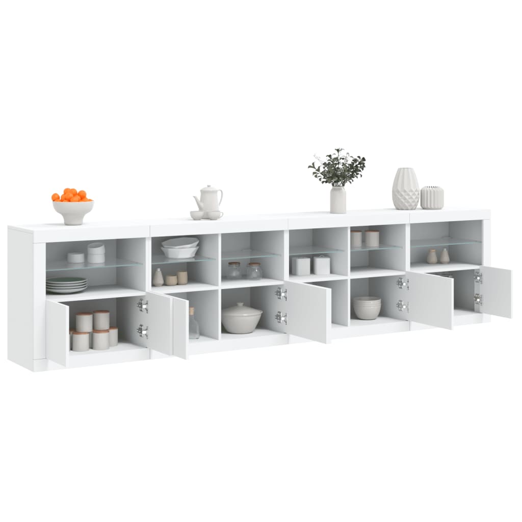 Skjenk Hvit med LED-lys 283x37x67 cm