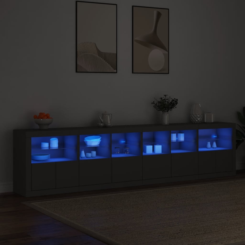 Skjenk Svart med LED-lys 283x37x67 cm