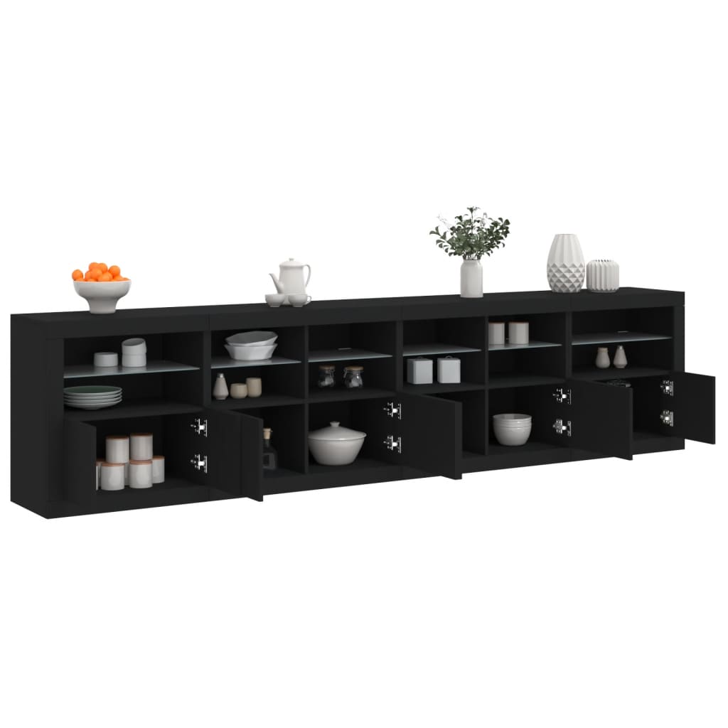 Skjenk Svart med LED-lys 283x37x67 cm