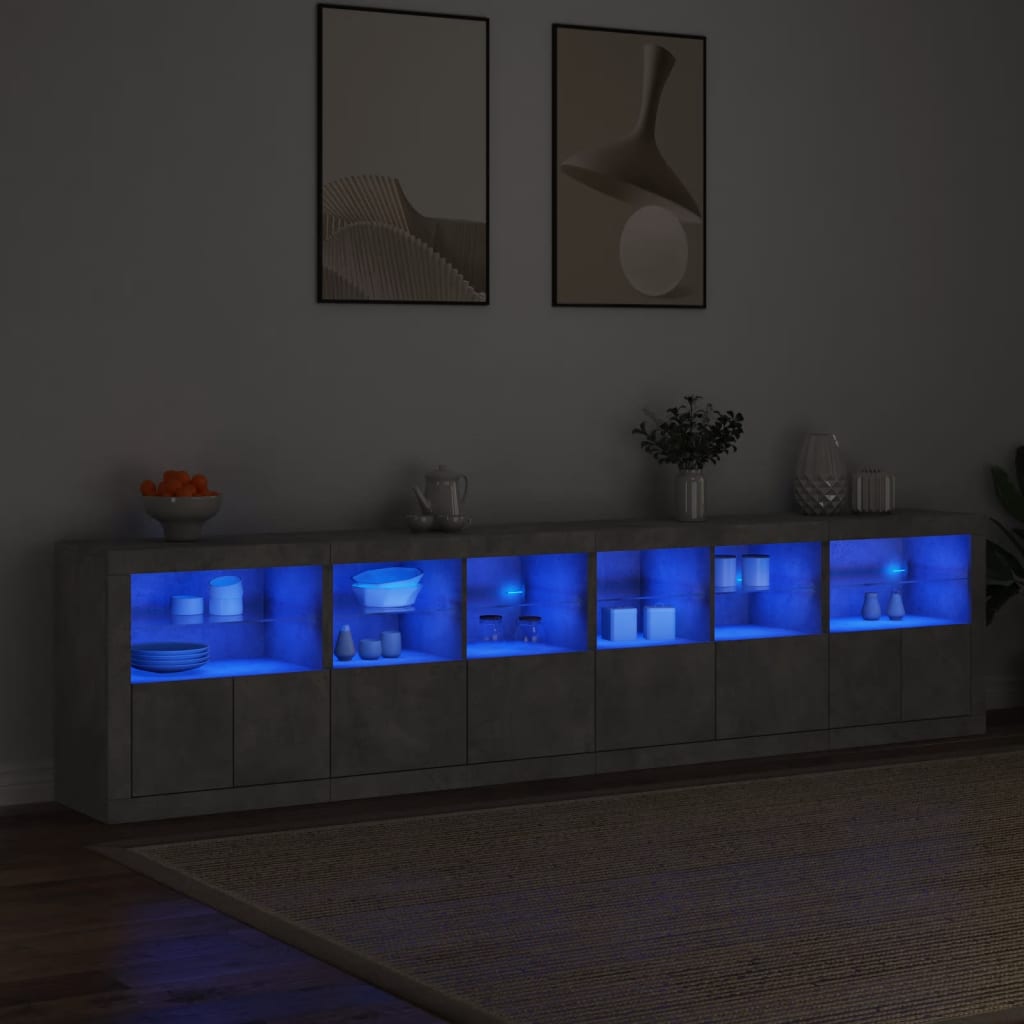 Skjenk Betonggrå med LED-lys 283x37x67 cm