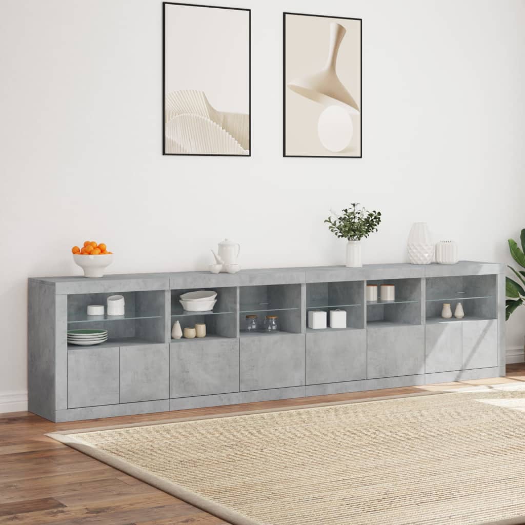 Skjenk Betonggrå med LED-lys 283x37x67 cm