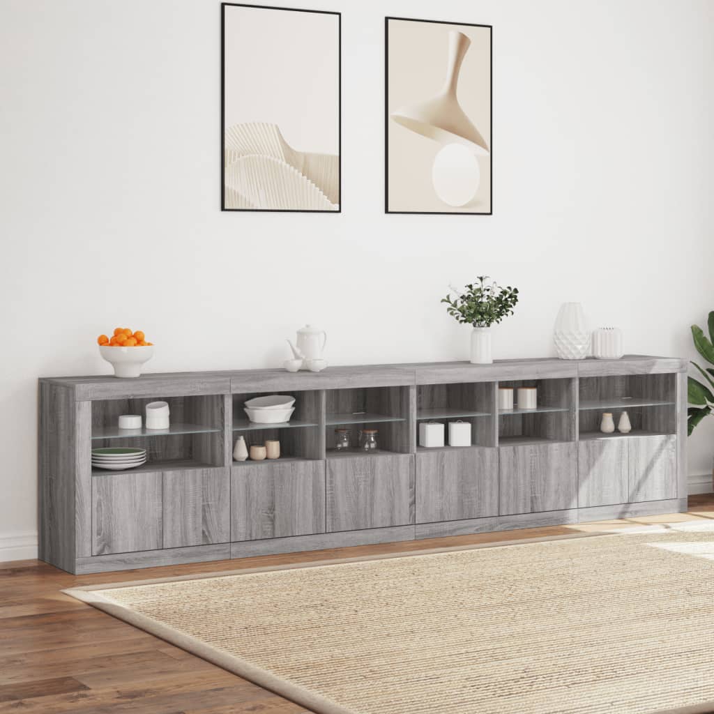Skjenk Sonoma Grå med LED-lys 283x37x67 cm