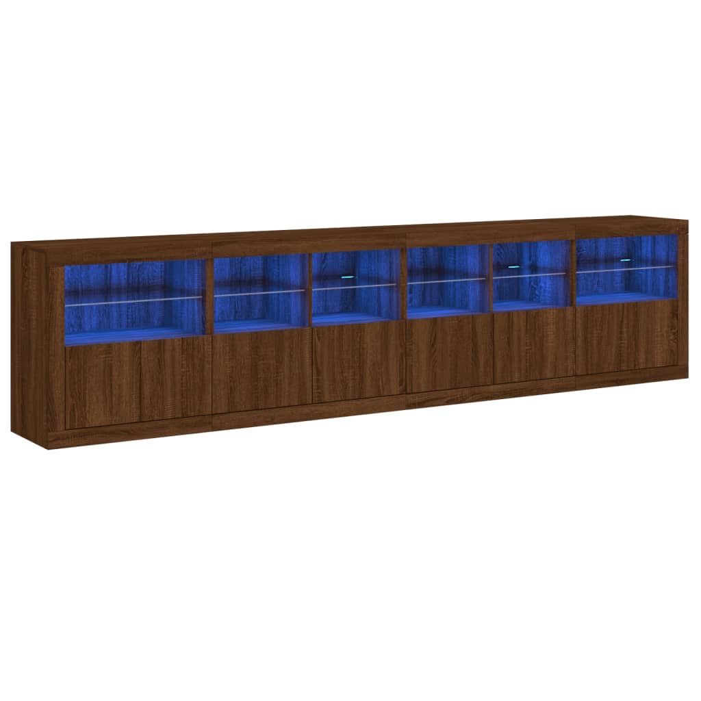 Skjenk Brun Eik med LED-lys 283x37x67 cm