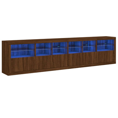 Skjenk Brun Eik med LED-lys 283x37x67 cm
