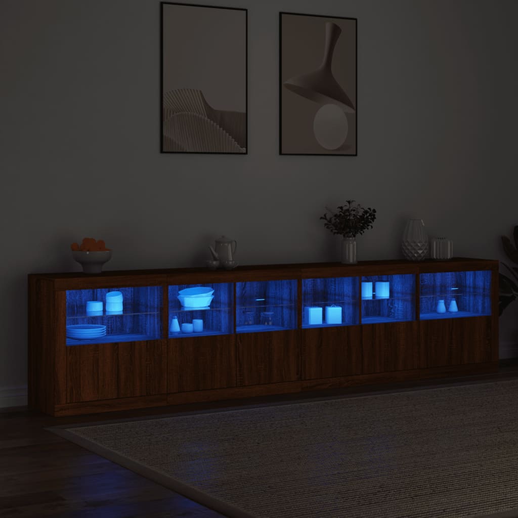 Skjenk Brun Eik med LED-lys 283x37x67 cm