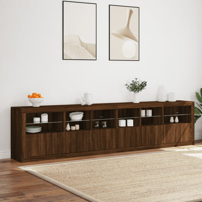 Skjenk Brun Eik med LED-lys 283x37x67 cm
