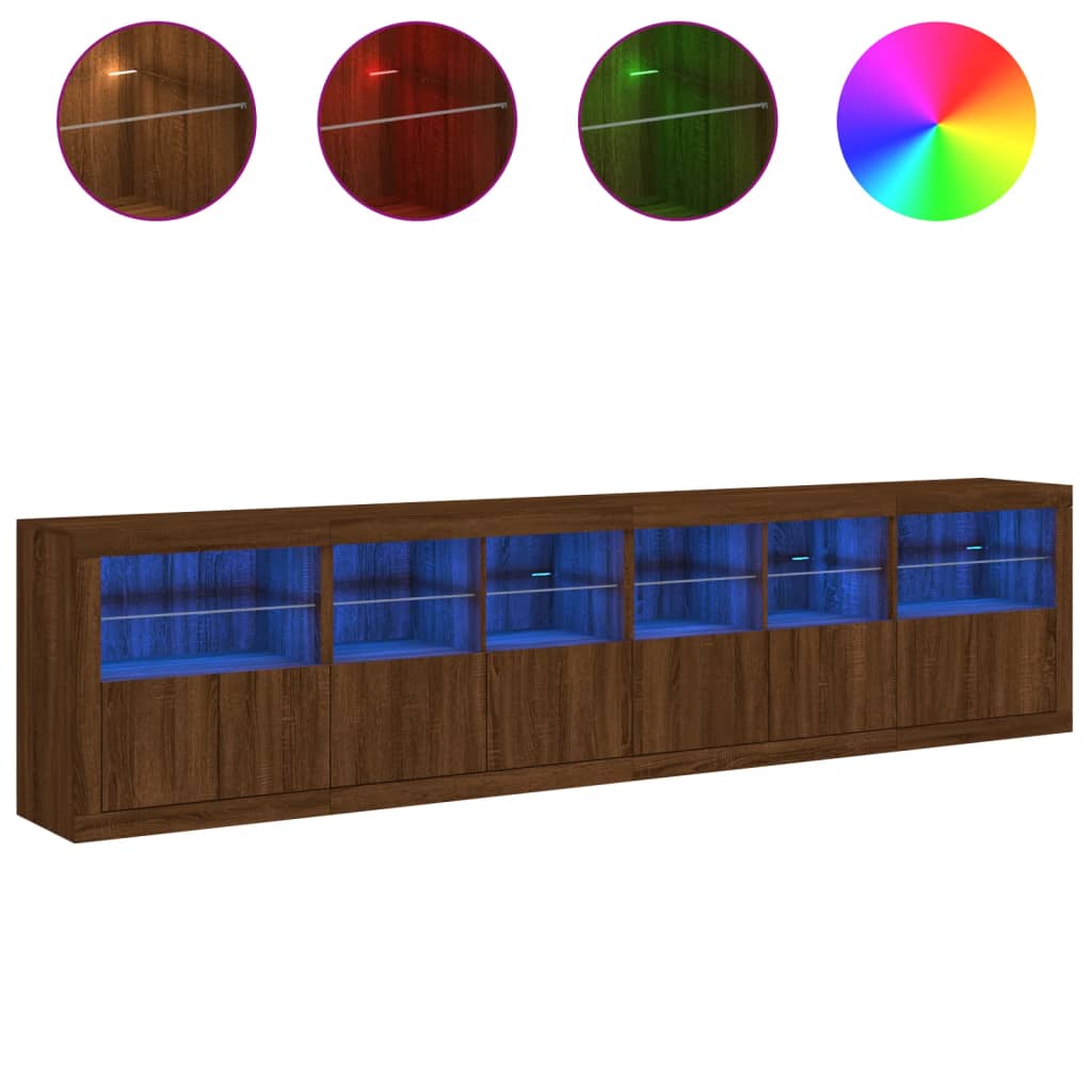 Skjenk Brun Eik med LED-lys 283x37x67 cm
