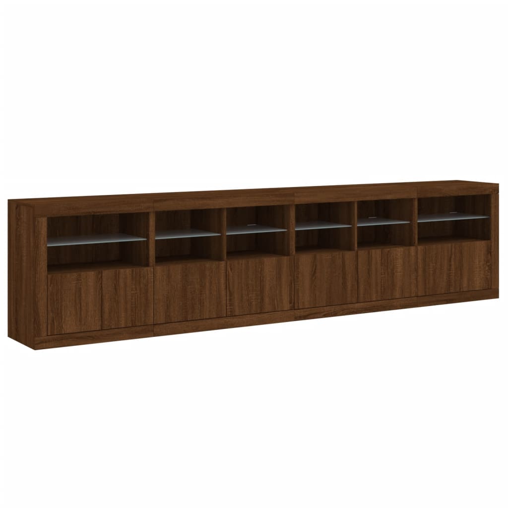 Skjenk Brun Eik med LED-lys 283x37x67 cm