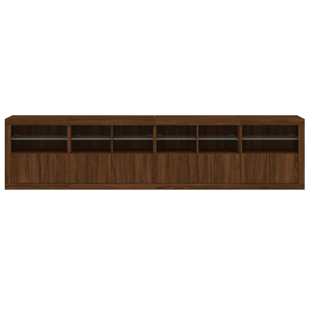 Skjenk Brun Eik med LED-lys 283x37x67 cm
