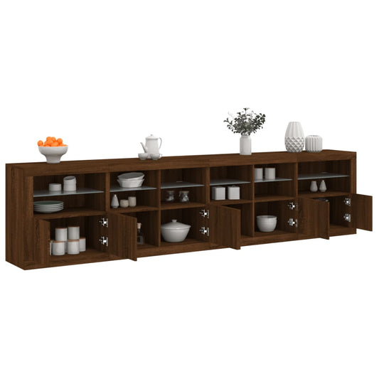 Skjenk Brun Eik med LED-lys 283x37x67 cm