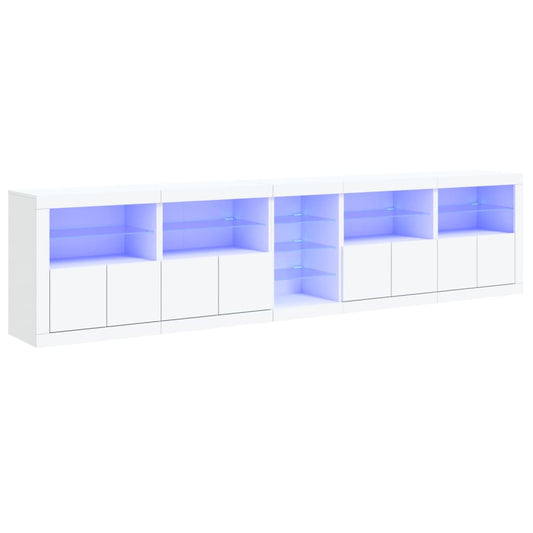 Skjenk Hvit med LED-lys 283x37x67 cm