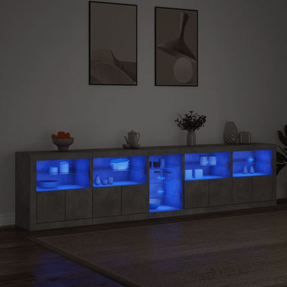 Skjenk Betonggrå med LED-lys 283x37x67 cm