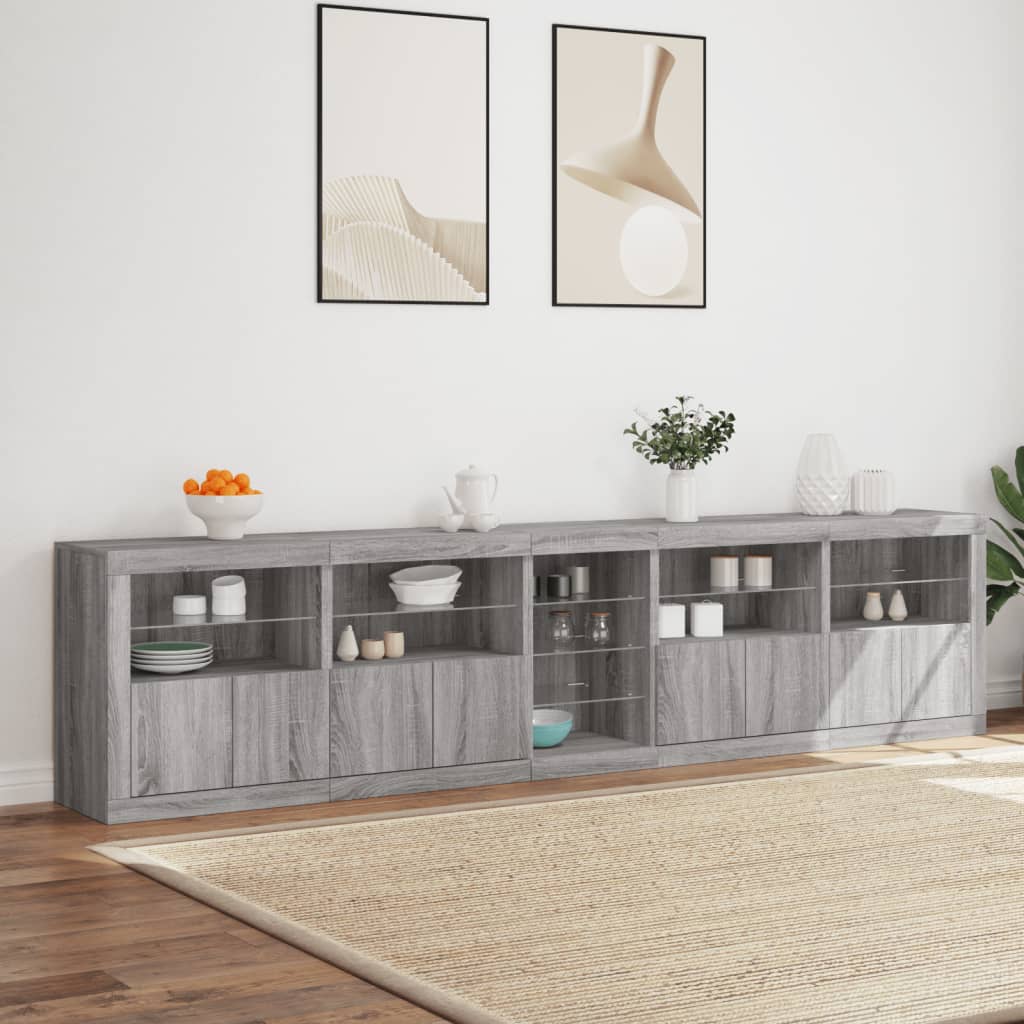 Skjenk Sonoma Grå med LED-lys 283x37x67 cm