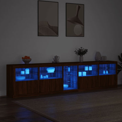 Skjenk Brun Eik med LED-lys 283x37x67 cm