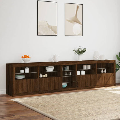Skjenk Brun Eik med LED-lys 283x37x67 cm