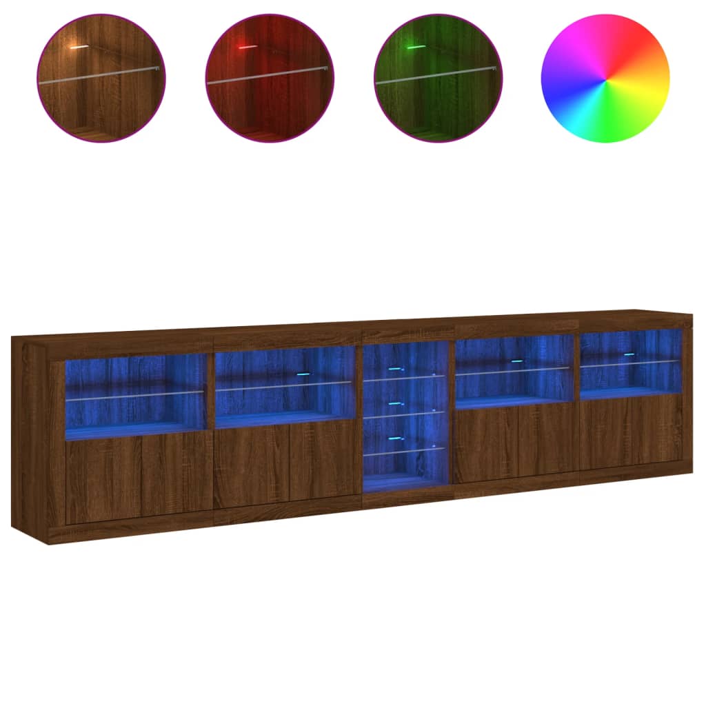 Skjenk Brun Eik med LED-lys 283x37x67 cm