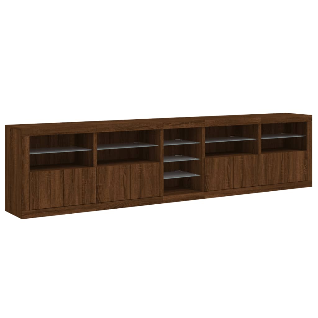 Skjenk Brun Eik med LED-lys 283x37x67 cm