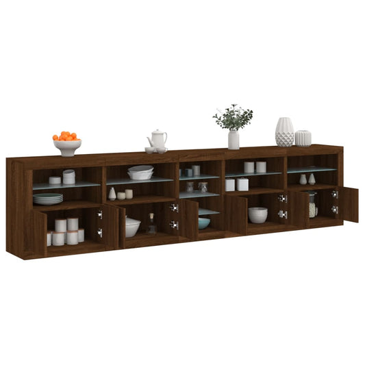 Skjenk Brun Eik med LED-lys 283x37x67 cm