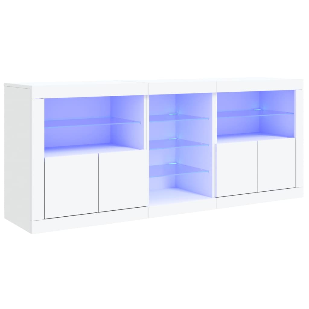 Skjenk Hvit med LED-lys 162x37x67 cm