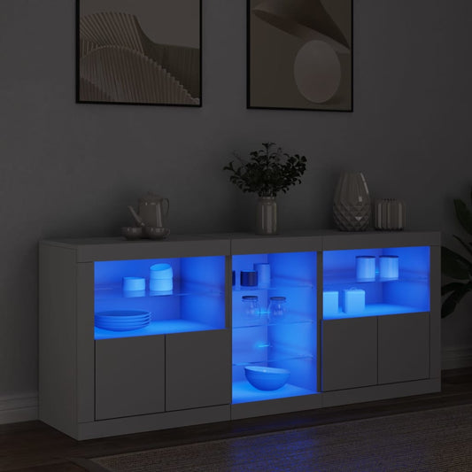 Skjenk Hvit med LED-lys 162x37x67 cm