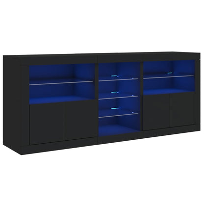 Skjenk Svart med LED-lys 162x37x67 cm