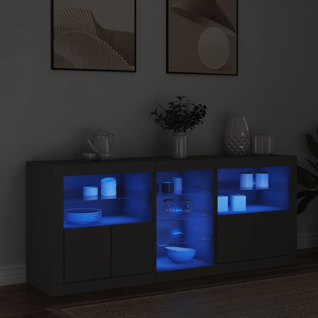 Skjenk Svart med LED-lys 162x37x67 cm