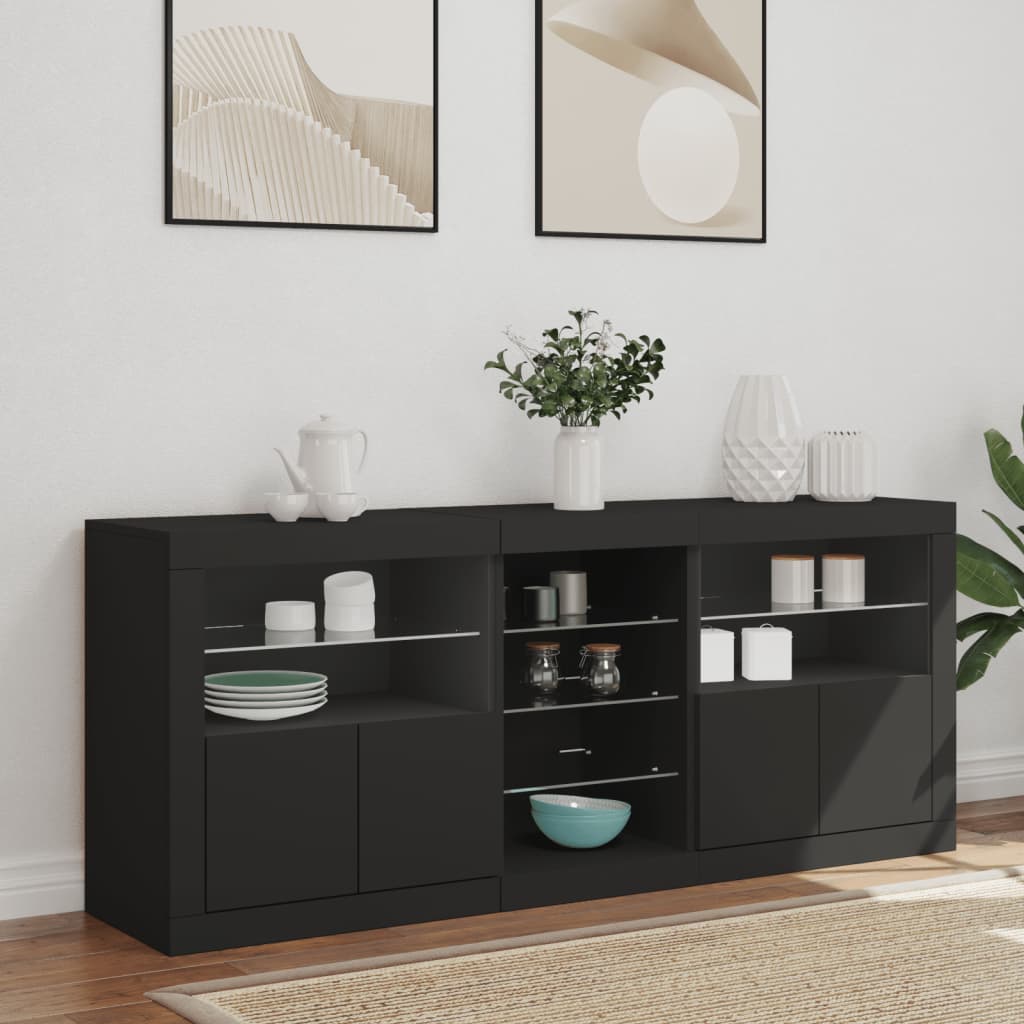 Skjenk Svart med LED-lys 162x37x67 cm