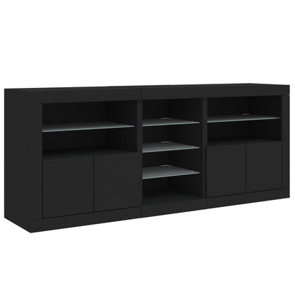 Skjenk Svart med LED-lys 162x37x67 cm
