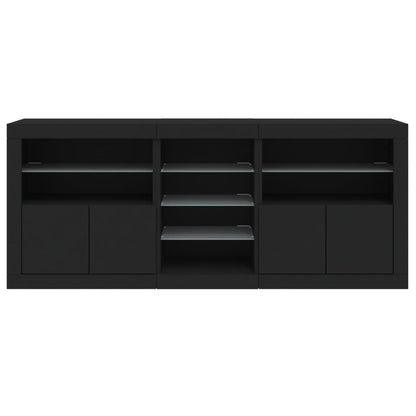 Skjenk Svart med LED-lys 162x37x67 cm