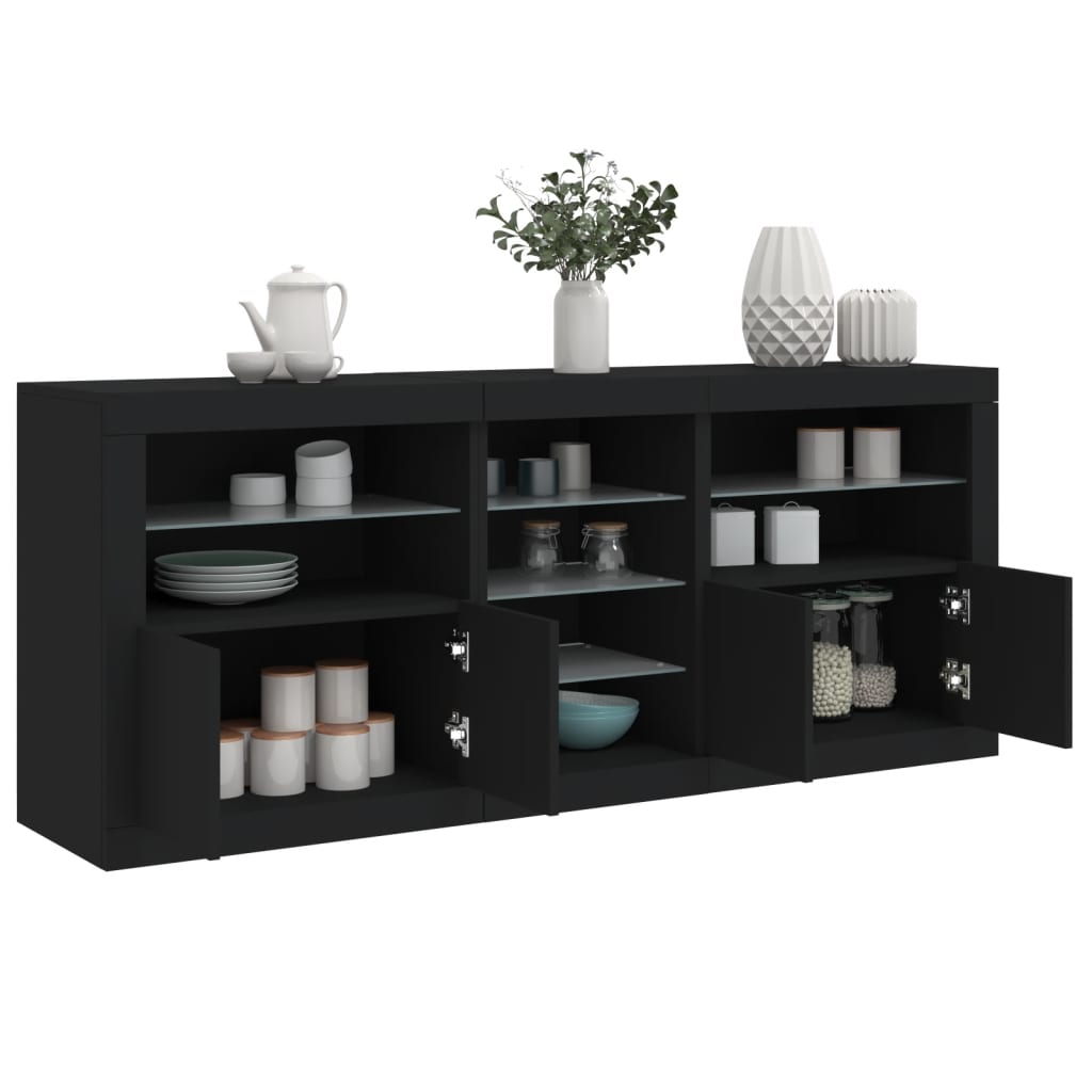 Skjenk Svart med LED-lys 162x37x67 cm