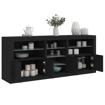 Skjenk Svart med LED-lys 162x37x67 cm