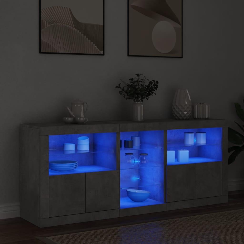 Skjenk Betonggrå med LED-lys 162x37x67 cm