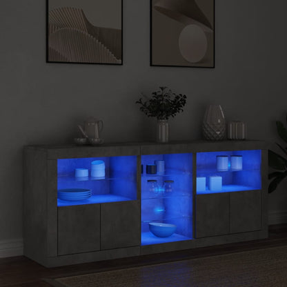 Skjenk Betonggrå med LED-lys 162x37x67 cm