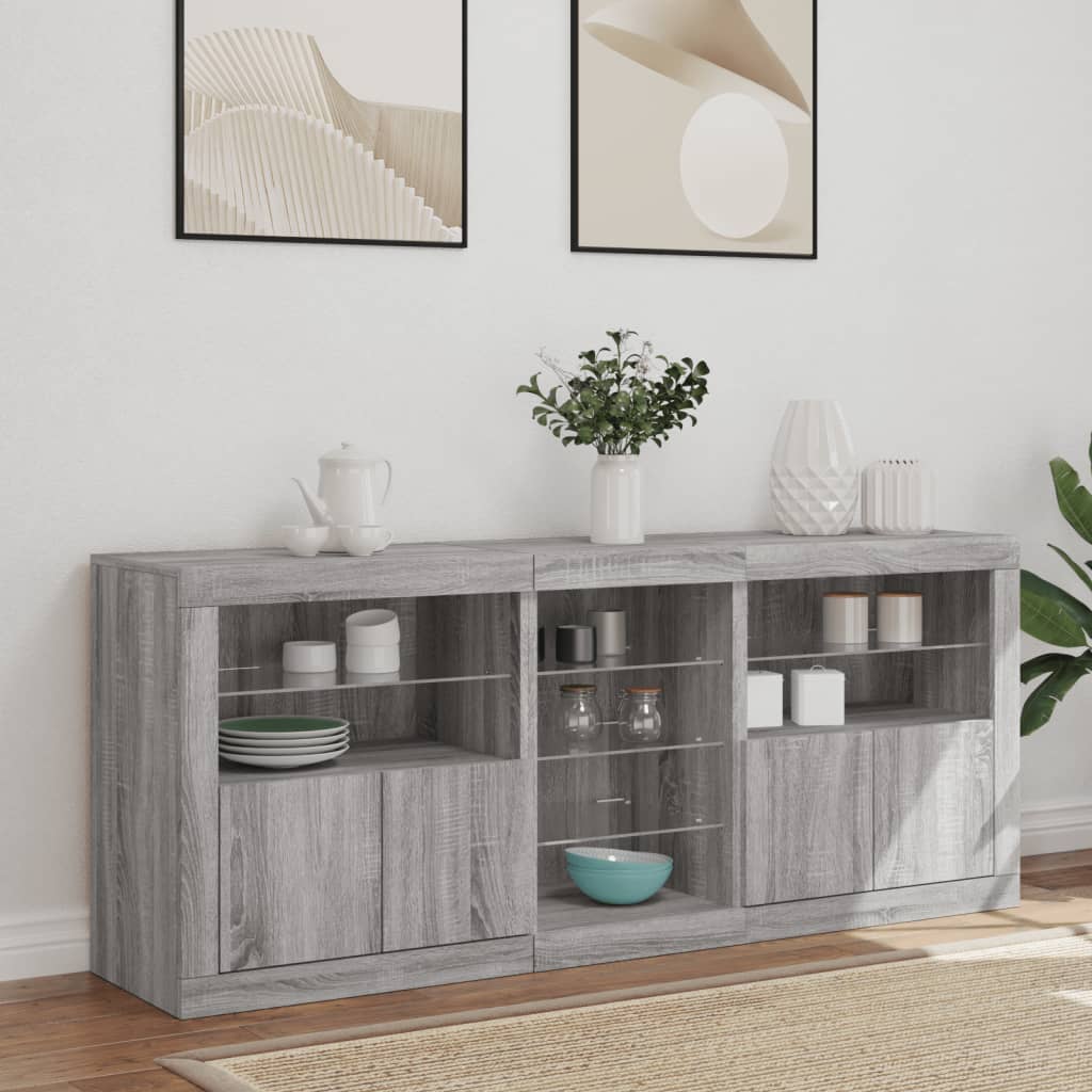 Skjenk Sonoma Grå med LED-lys 162x37x67 cm