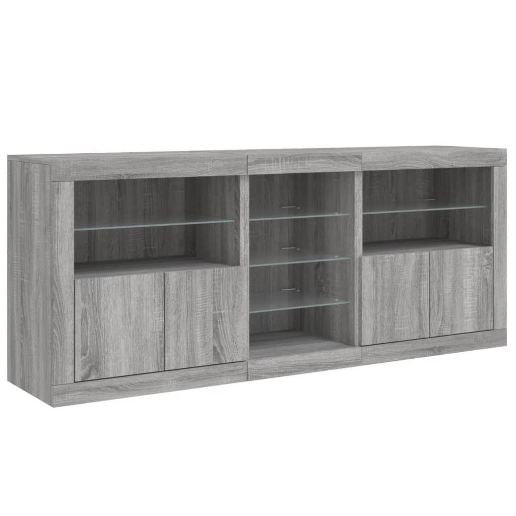Skjenk Sonoma Grå med LED-lys 162x37x67 cm