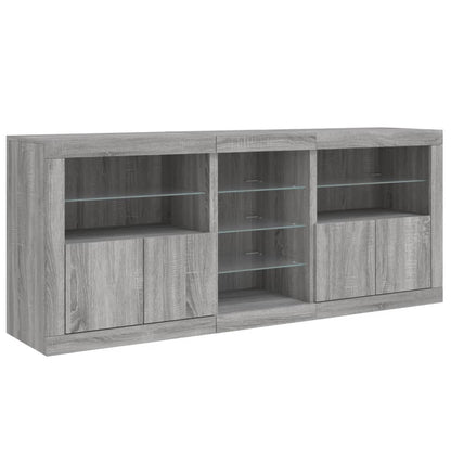 Skjenk Sonoma Grå med LED-lys 162x37x67 cm