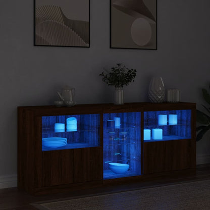 Skjenk Brun Eik med LED-lys 162x37x67 cm