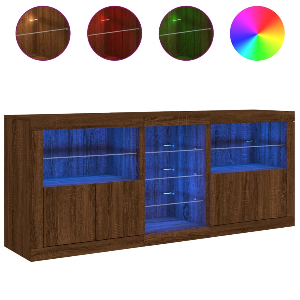 Skjenk Brun Eik med LED-lys 162x37x67 cm