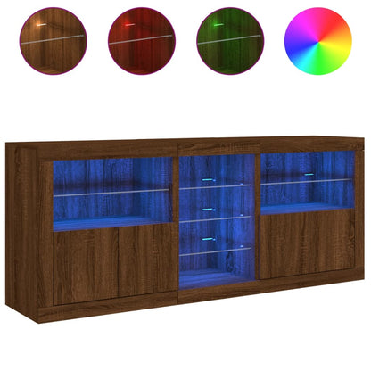 Skjenk Brun Eik med LED-lys 162x37x67 cm