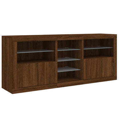 Skjenk Brun Eik med LED-lys 162x37x67 cm
