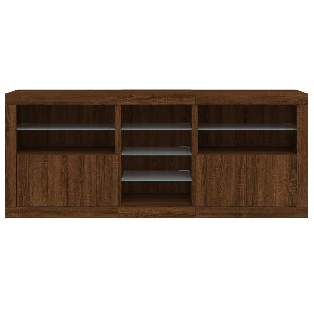Skjenk Brun Eik med LED-lys 162x37x67 cm