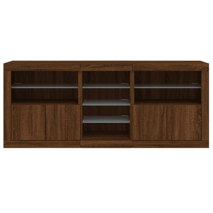 Skjenk Brun Eik med LED-lys 162x37x67 cm