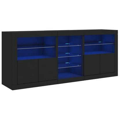 Skjenk Svart med LED-lys 181,5x37x67 cm