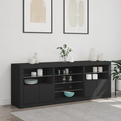Skjenk Svart med LED-lys 181,5x37x67 cm