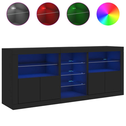 Skjenk Svart med LED-lys 181,5x37x67 cm