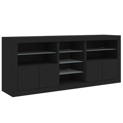 Skjenk Svart med LED-lys 181,5x37x67 cm