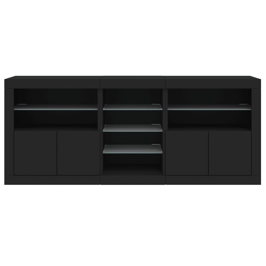 Skjenk Svart med LED-lys 181,5x37x67 cm