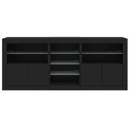 Skjenk Svart med LED-lys 181,5x37x67 cm