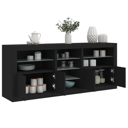 Skjenk Svart med LED-lys 181,5x37x67 cm