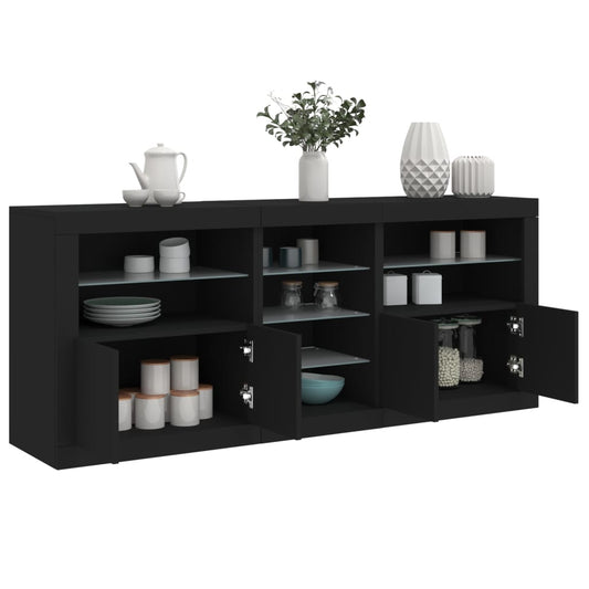 Skjenk Svart med LED-lys 181,5x37x67 cm